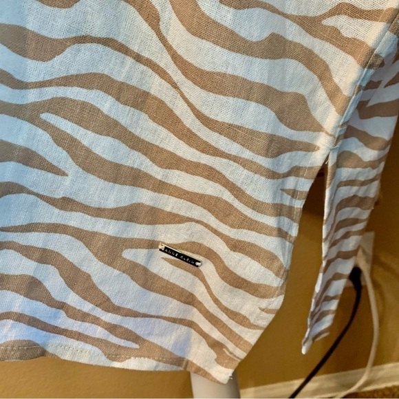 NWT Anne Klein Tunic Top XL Linen Blend White Tan Animal Print V-Neck - Picture 14 of 16